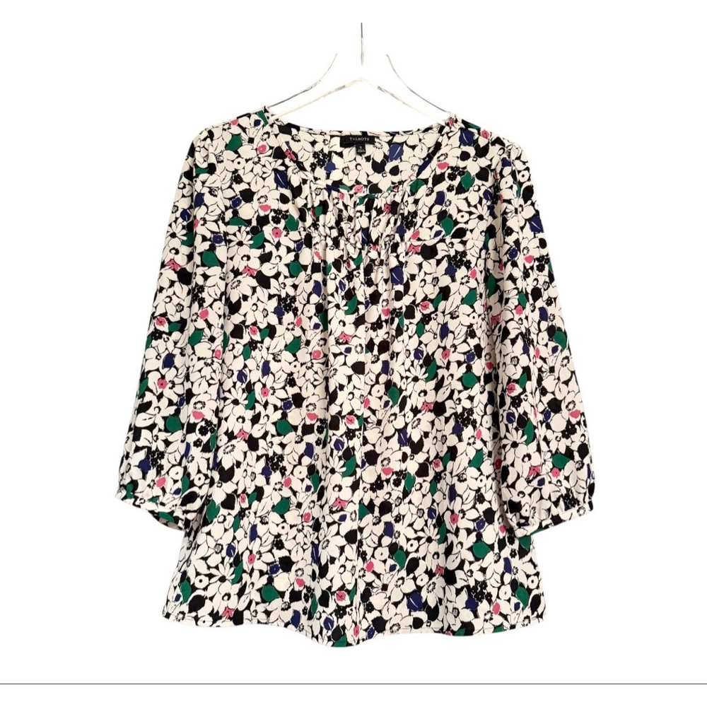 TALBOTS Floral 3/4 Sleeve Scoop Neck Blouse White Multi S - Picture 3 of 8